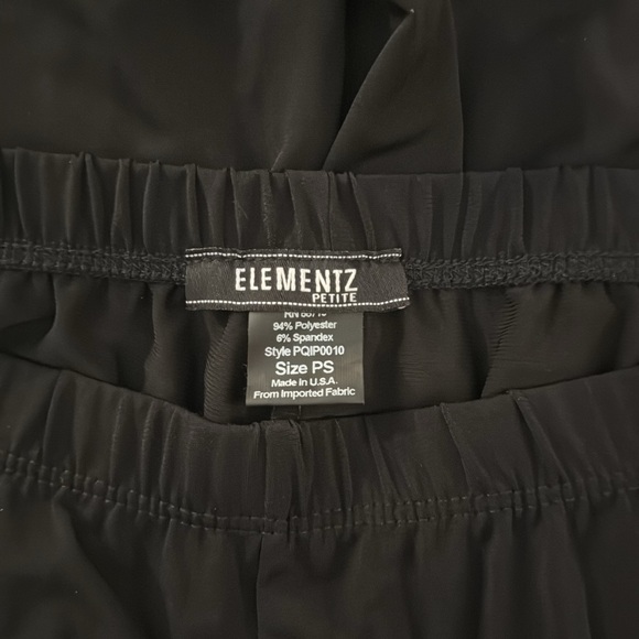NWT Elementz Petite Basic Core Stretch Pants Elastic Waist Wide Leg 26” inseam - Picture 2 of 3